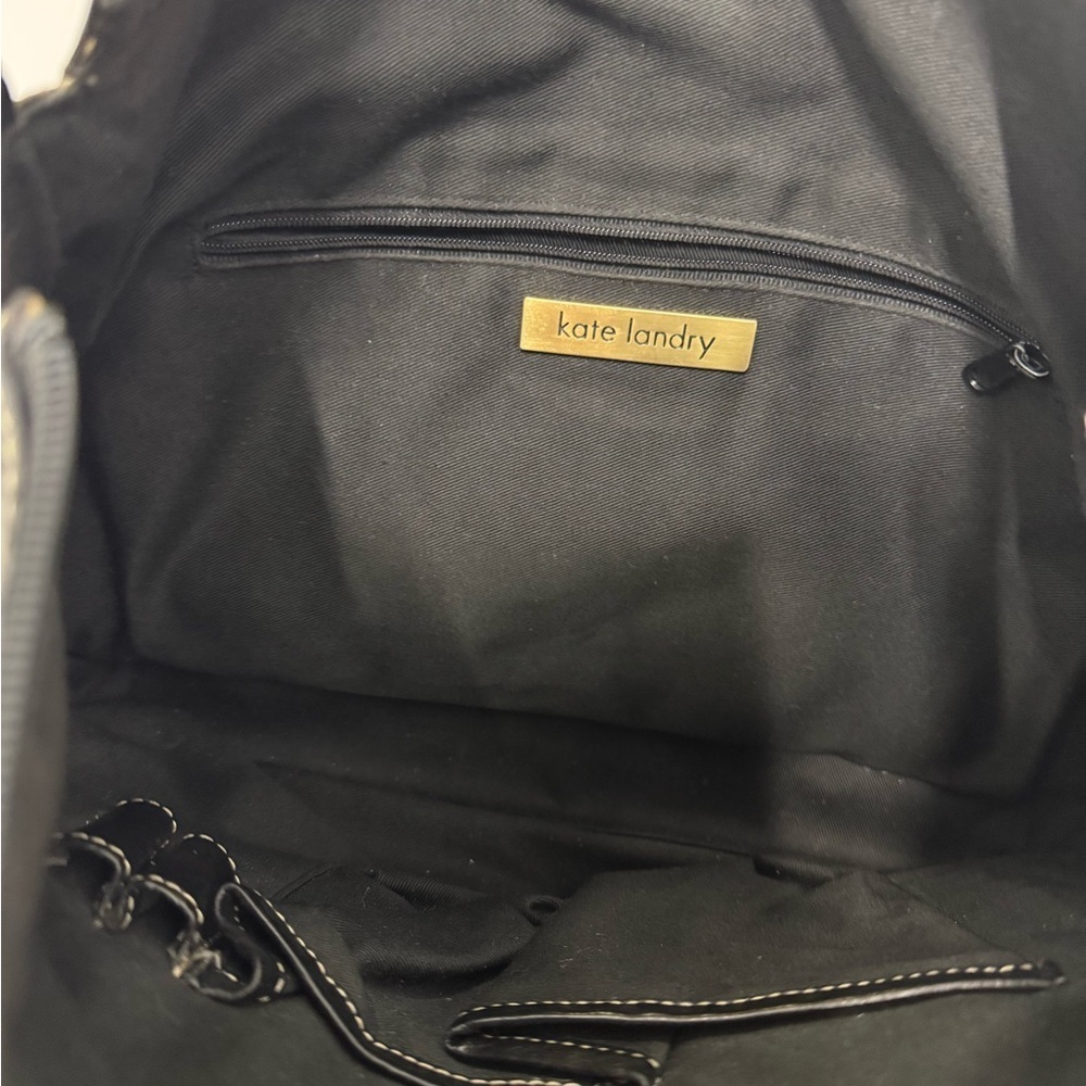 Kate Landry Black Leather Shoulder Bag with Dual Front Pockets & Gold Hardware - Picture 7 of 7